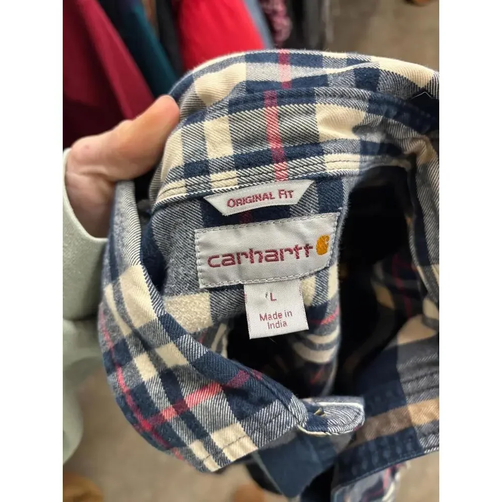 Carhartt Plaid Flannel Shirt Mens L Button Up Original Fit Heavyweight Workwear - Picture 4 of 7